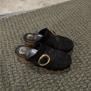 Vince Camuto Black and Gold Women's Clogs